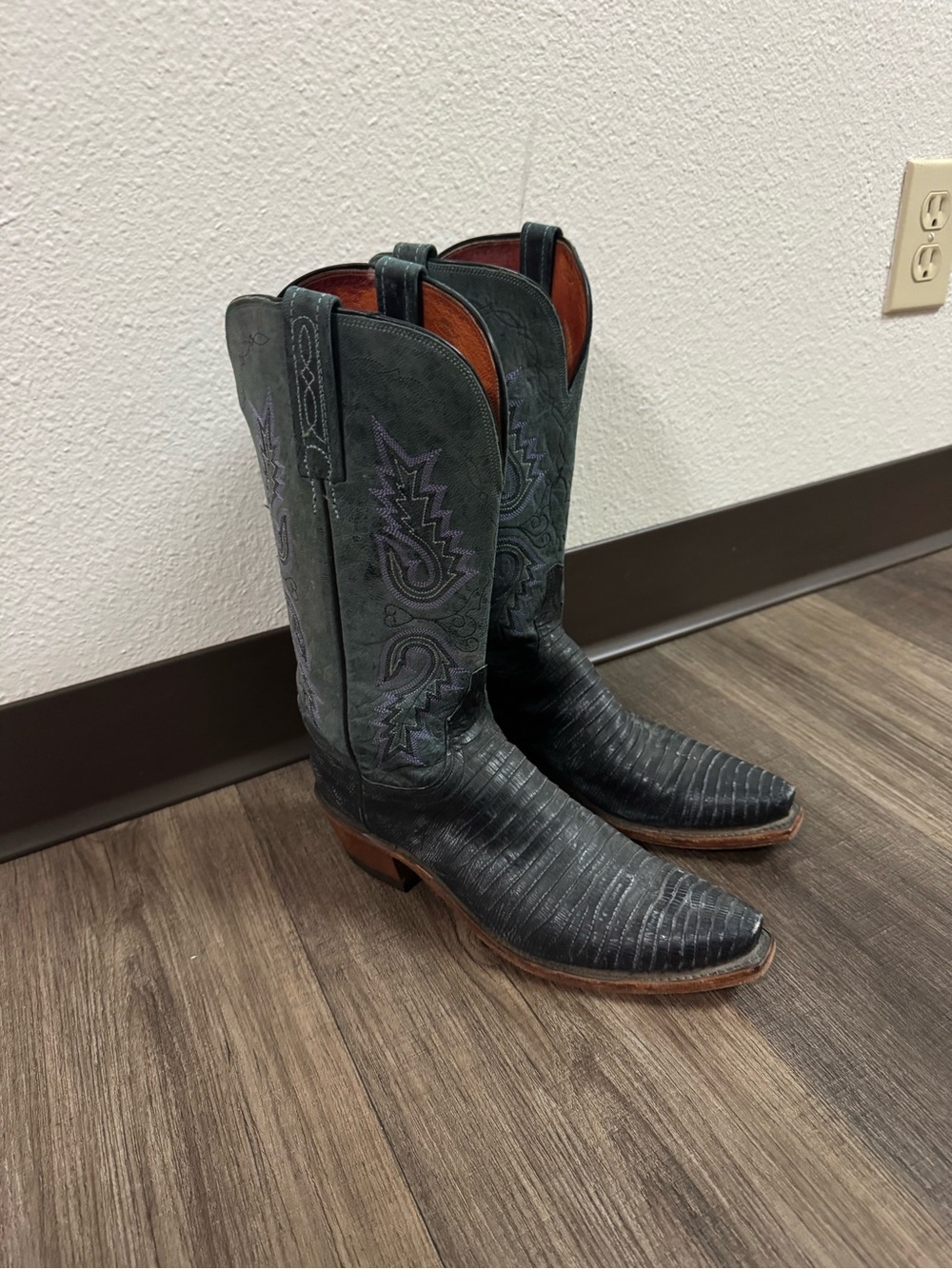 Lucchese 1883 Womens Navy Blue Lizard Skin Western Cowboy Boots N600754